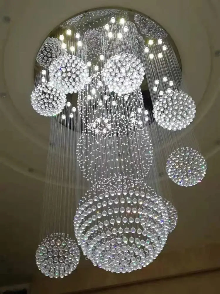 Modern crystal raindrop chandelier for high ceiling living room