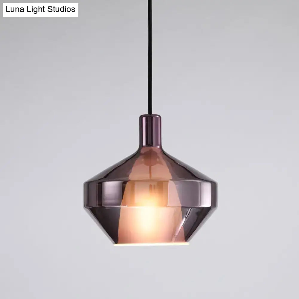 Modern amber and copper geometric pendant light for dining room