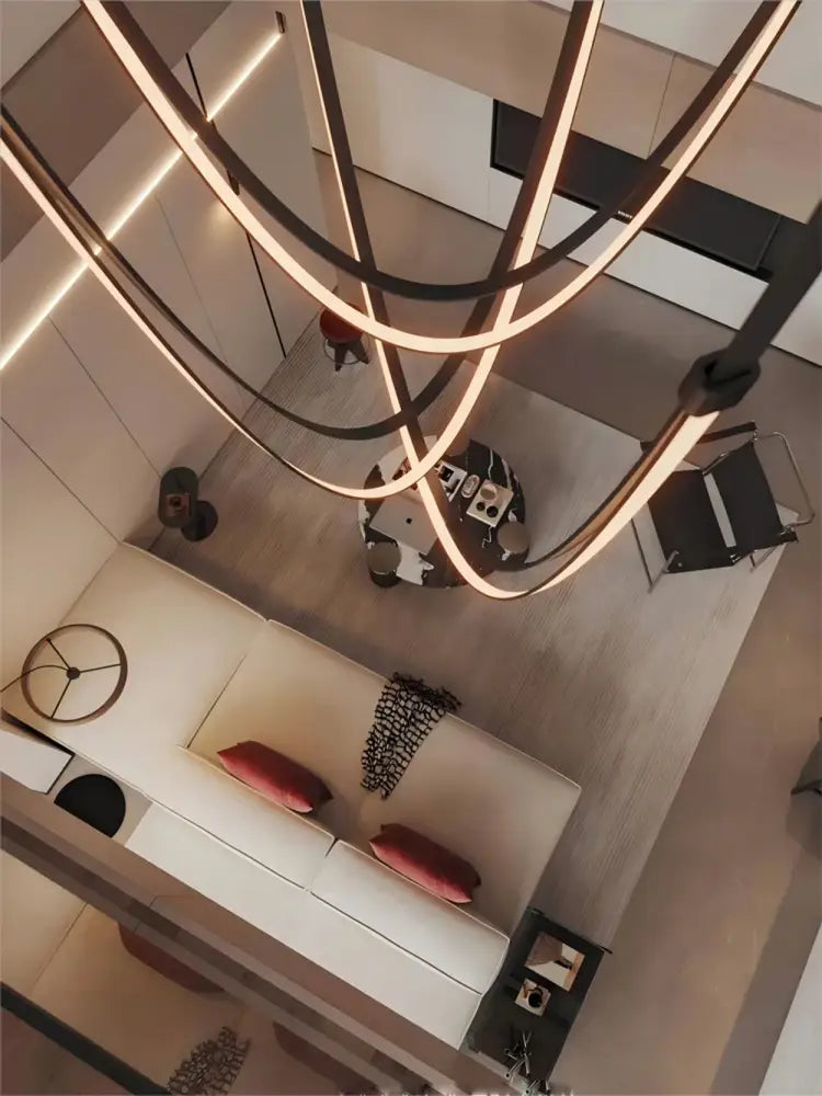 Modern led chandelier with flexible leather belt for dining room