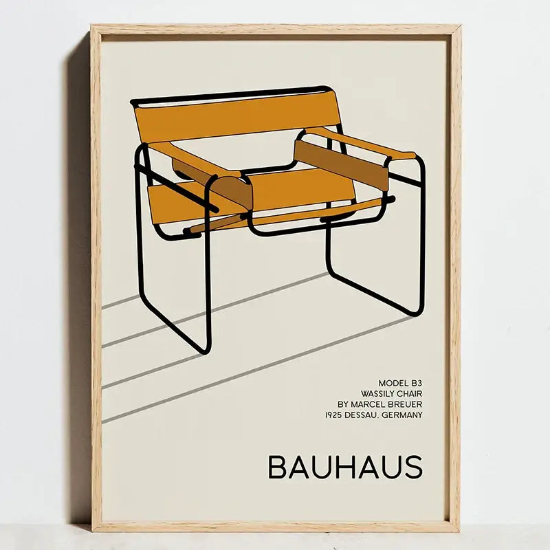 Modern geometric bauhaus orange and red framed art living room decor