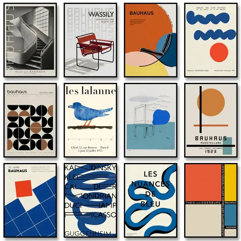 Modern geometric bauhaus exhibition posters living room framed art