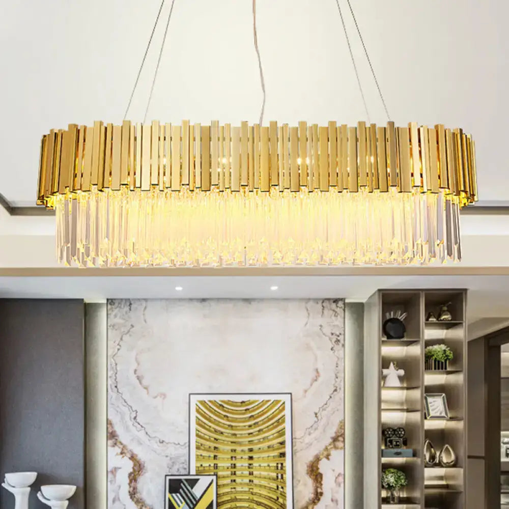 Modern geometric gold crystal prism chandelier living room light