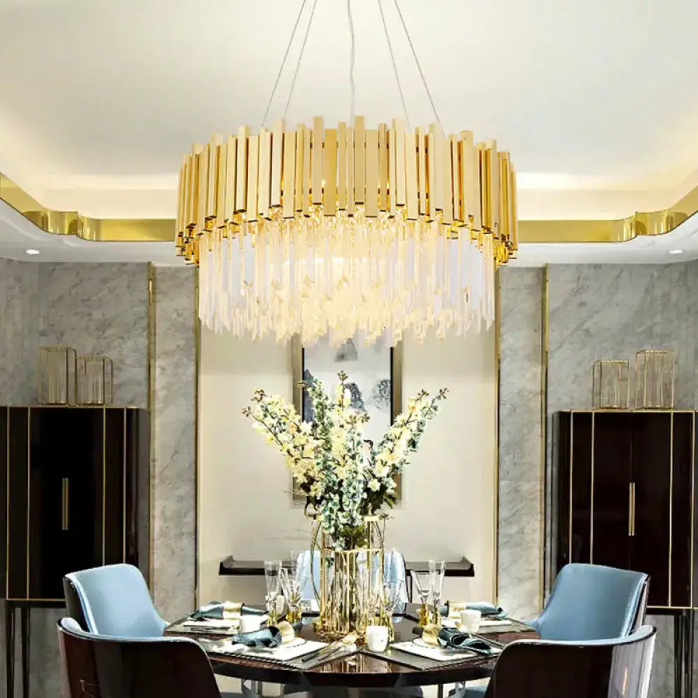 Modern geometric gold crystal prism chandelier living room light
