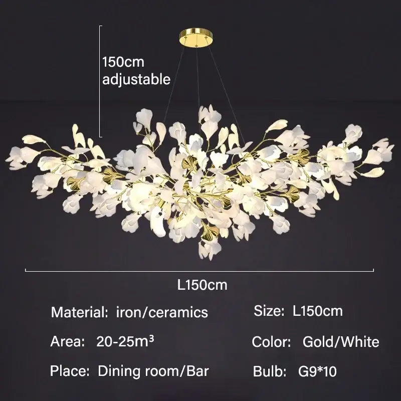 Modern white and gold ginkgo led chandelier dining room light