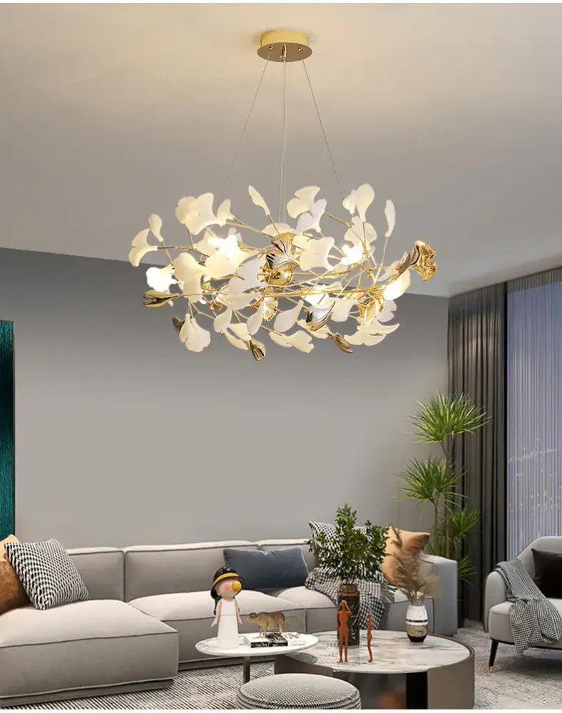 Modern white and gold ginkgo led chandelier dining room light