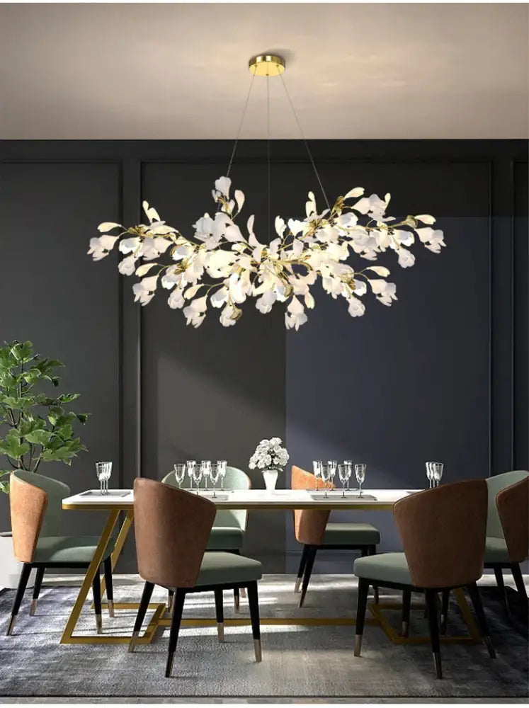 Modern white and gold ginkgo led chandelier dining room light