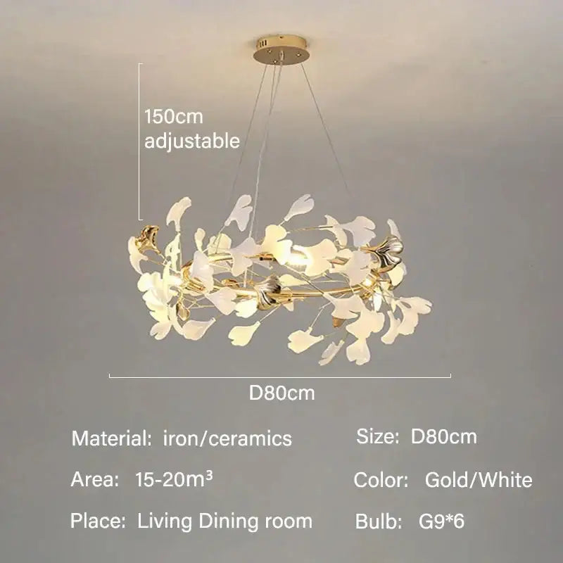Modern white and gold ginkgo led chandelier dining room light