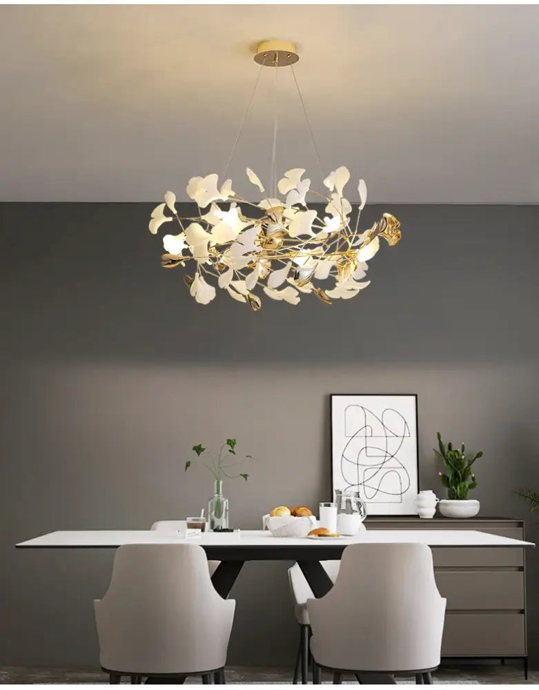Modern white and gold ginkgo led chandelier dining room light
