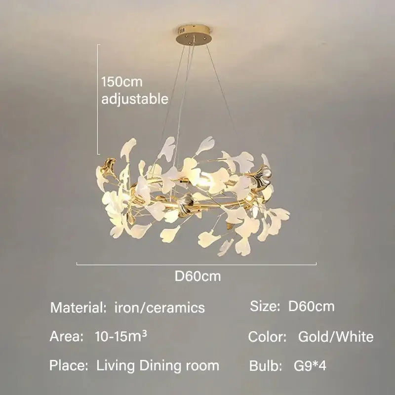 Modern white and gold ginkgo led chandelier dining room light