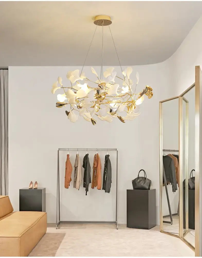 Modern white and gold ginkgo led chandelier dining room light