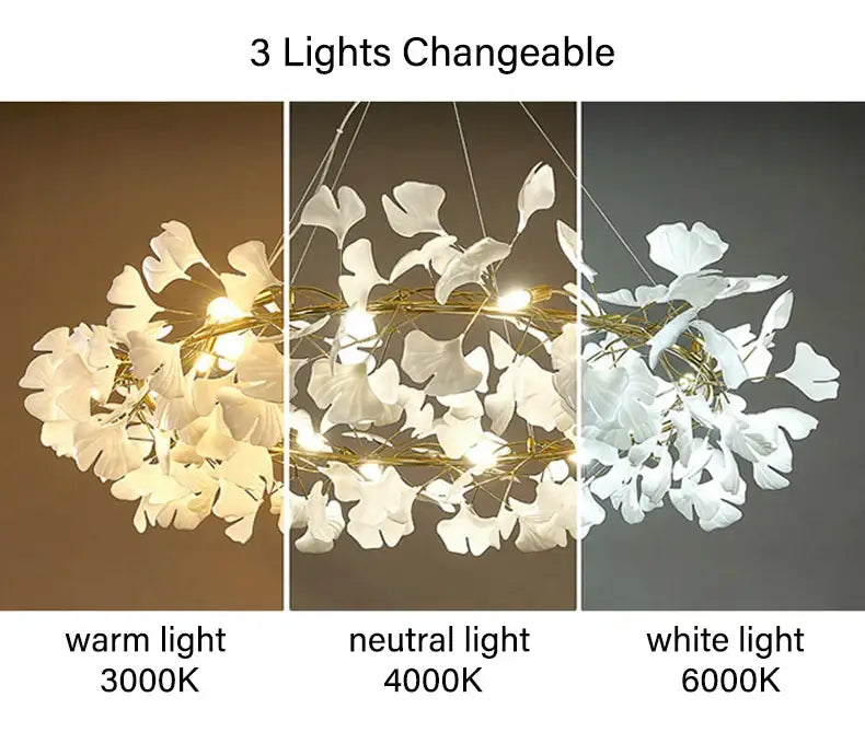 Modern white and gold ginkgo led chandelier dining room light