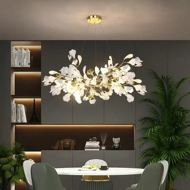 Modern white and gold ginkgo led chandelier dining room light