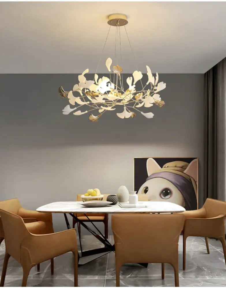 Modern white and gold ginkgo led chandelier dining room light
