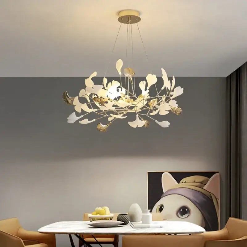 Modern white and gold ginkgo led chandelier dining room light