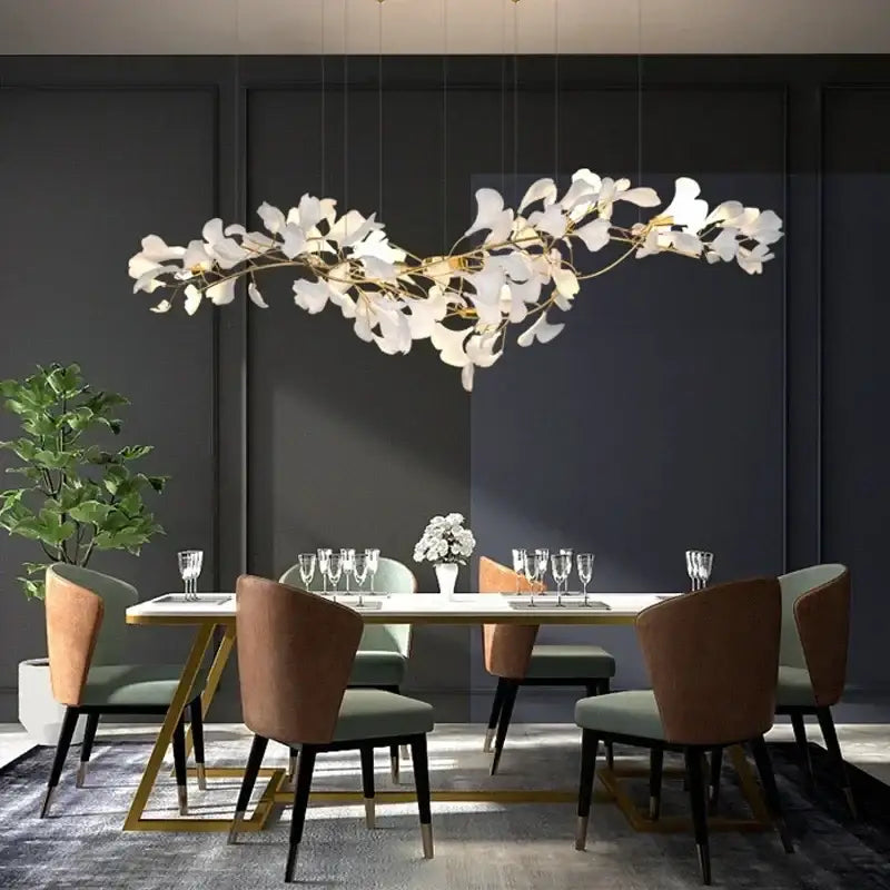 Modern white and gold ginkgo led chandelier dining room light