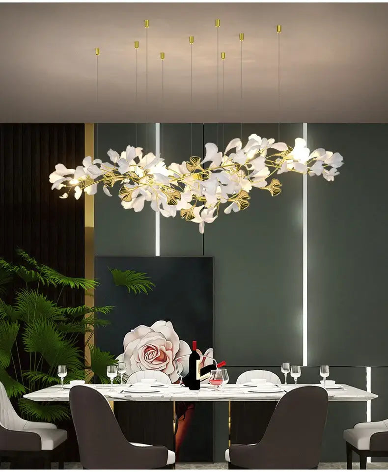 Modern white and gold ginkgo led chandelier dining room light