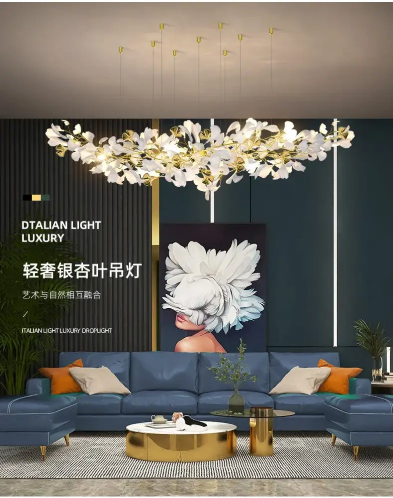 Modern white and gold ginkgo led chandelier dining room light