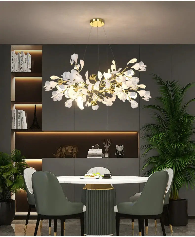 Modern white and gold ginkgo led chandelier dining room light