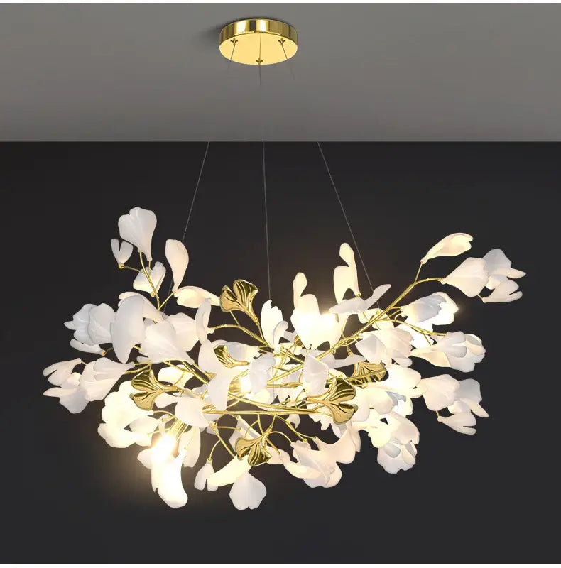 Modern white and gold ginkgo led chandelier dining room light