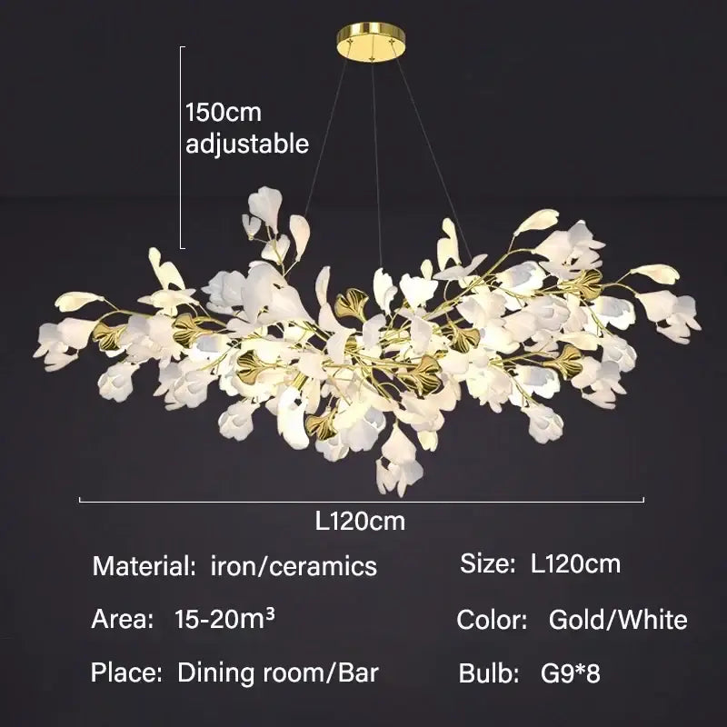 Modern white and gold ginkgo led chandelier dining room light