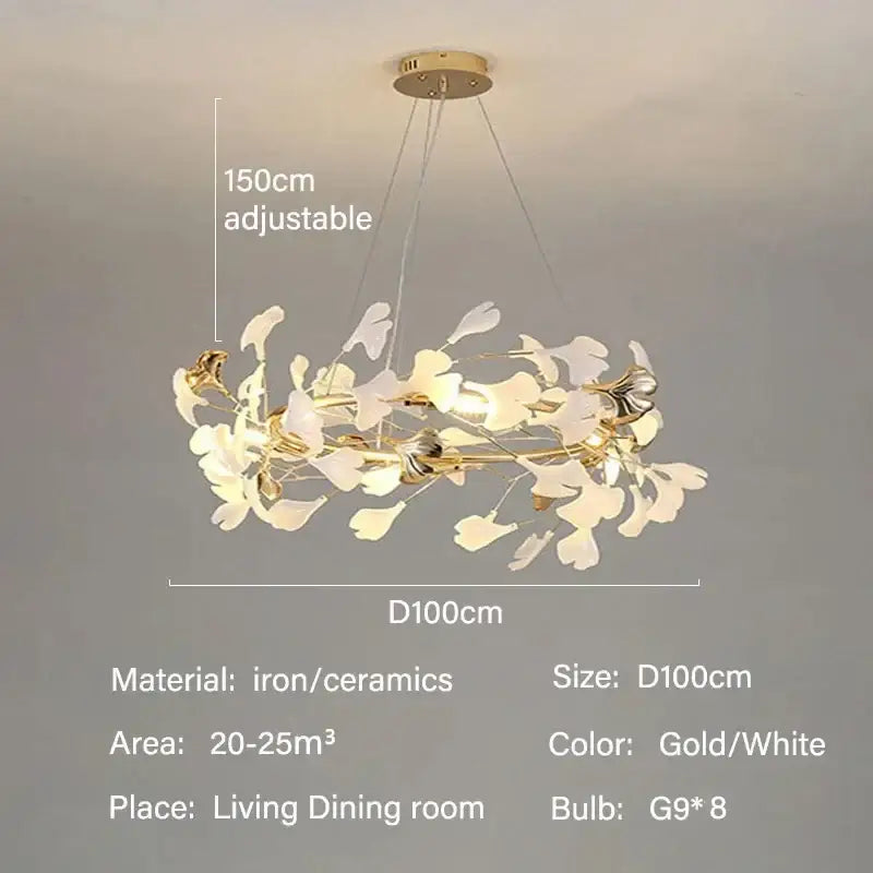 Modern white and gold ginkgo led chandelier dining room light