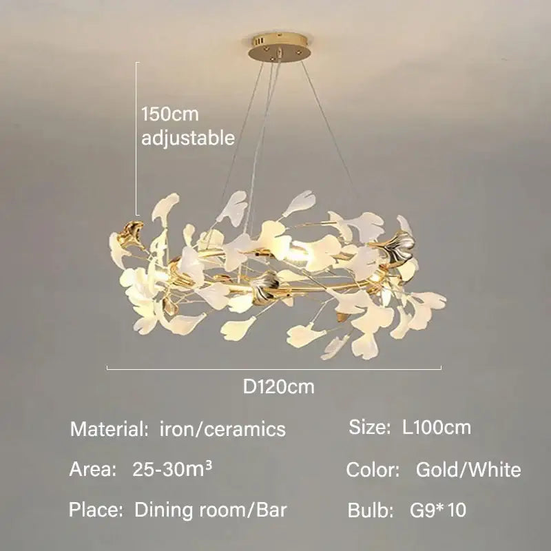 Modern white and gold ginkgo led chandelier dining room light