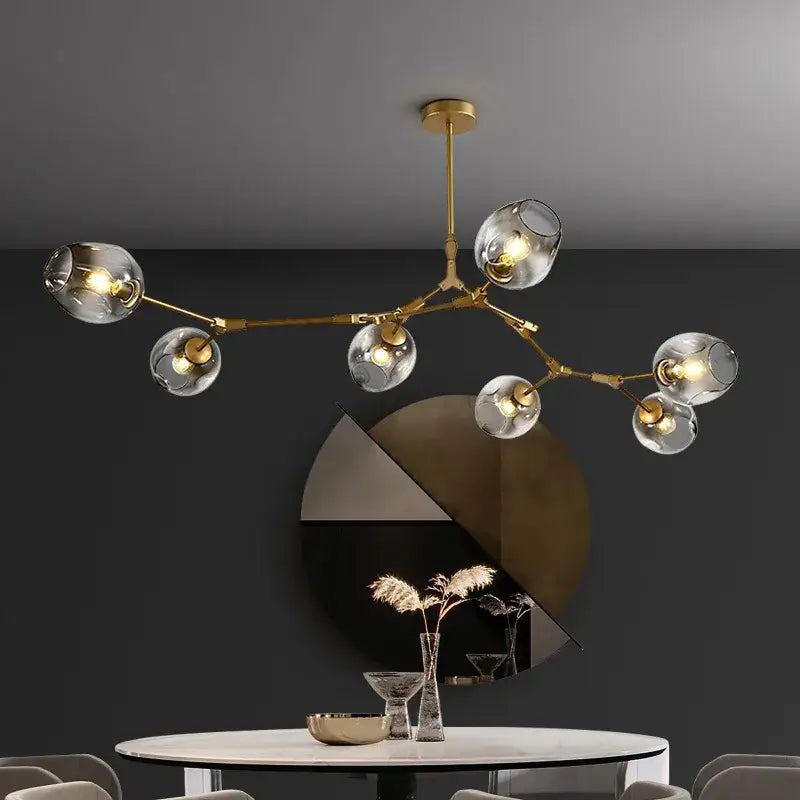 Modern black & gold amber glass ball chandelier dining room pendant
