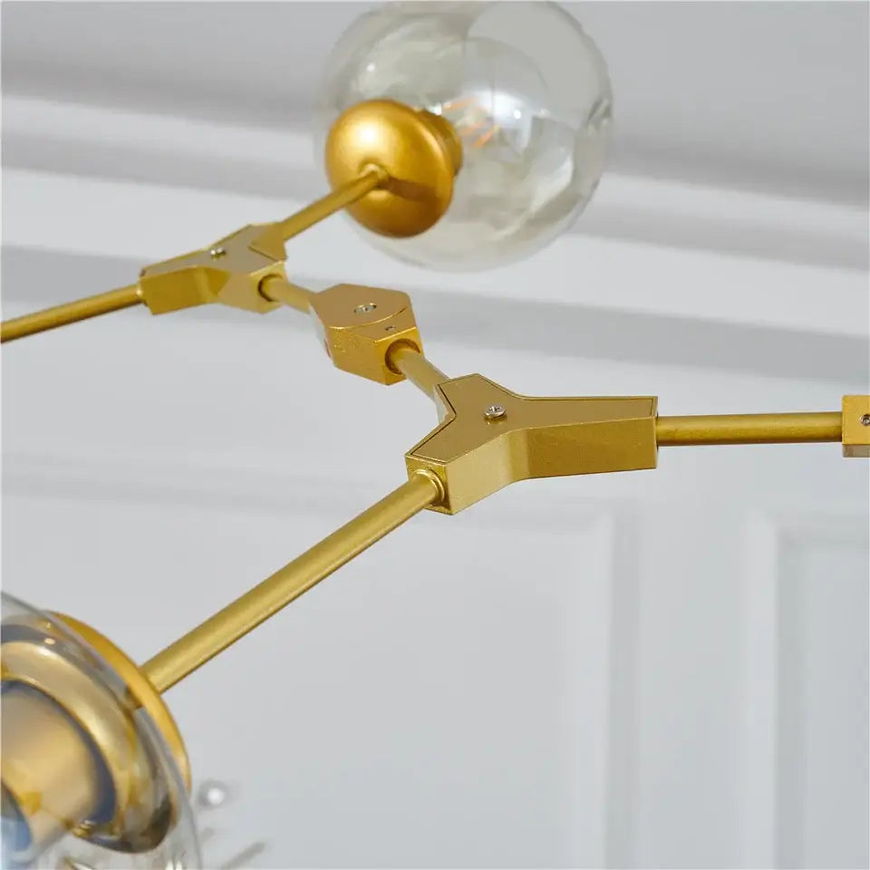 Modern black & gold amber glass ball chandelier dining room pendant