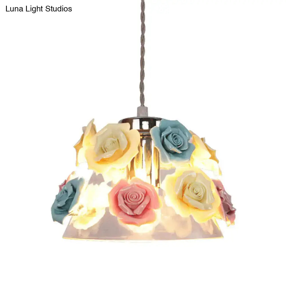 Modern transparent glass flower decor pendant – dining room light