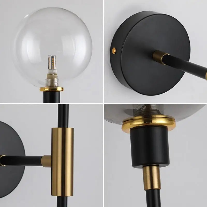Modern amber glass wall sconce bedroom black & gold light