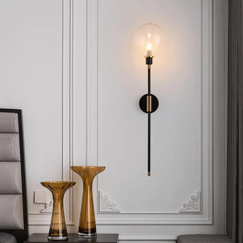 Modern amber glass wall sconce bedroom black & gold light