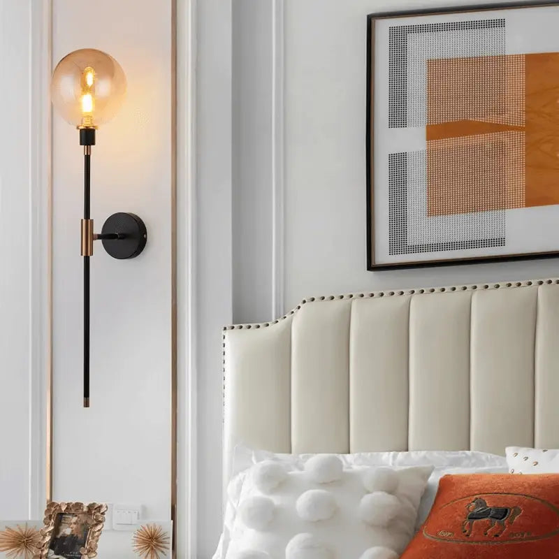 Modern amber glass wall sconce bedroom black & gold light