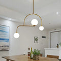 Modern gold global bedroom pendant light with white frosted glass