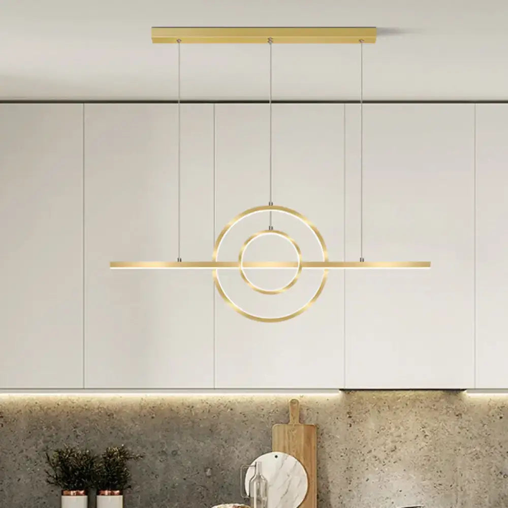 Modern gold 2-ring island lighting fixture for dining room