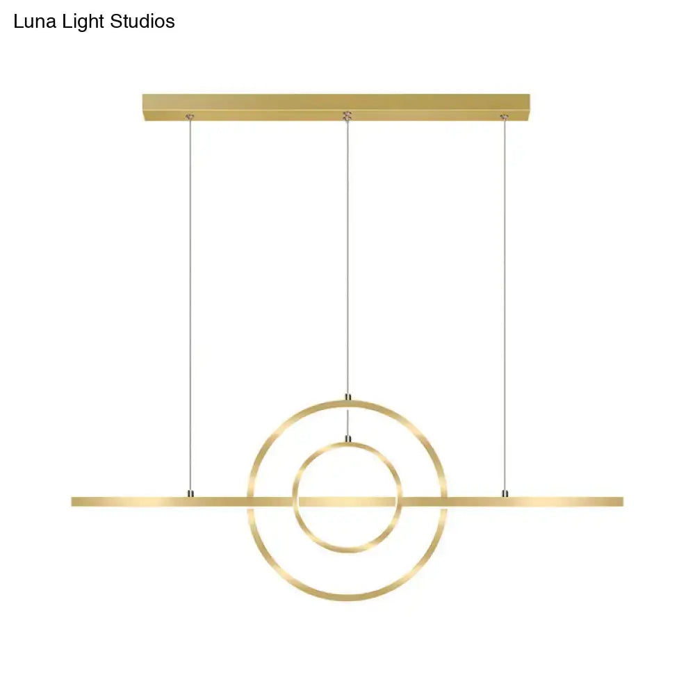 Modern gold 2-ring island lighting fixture for dining room