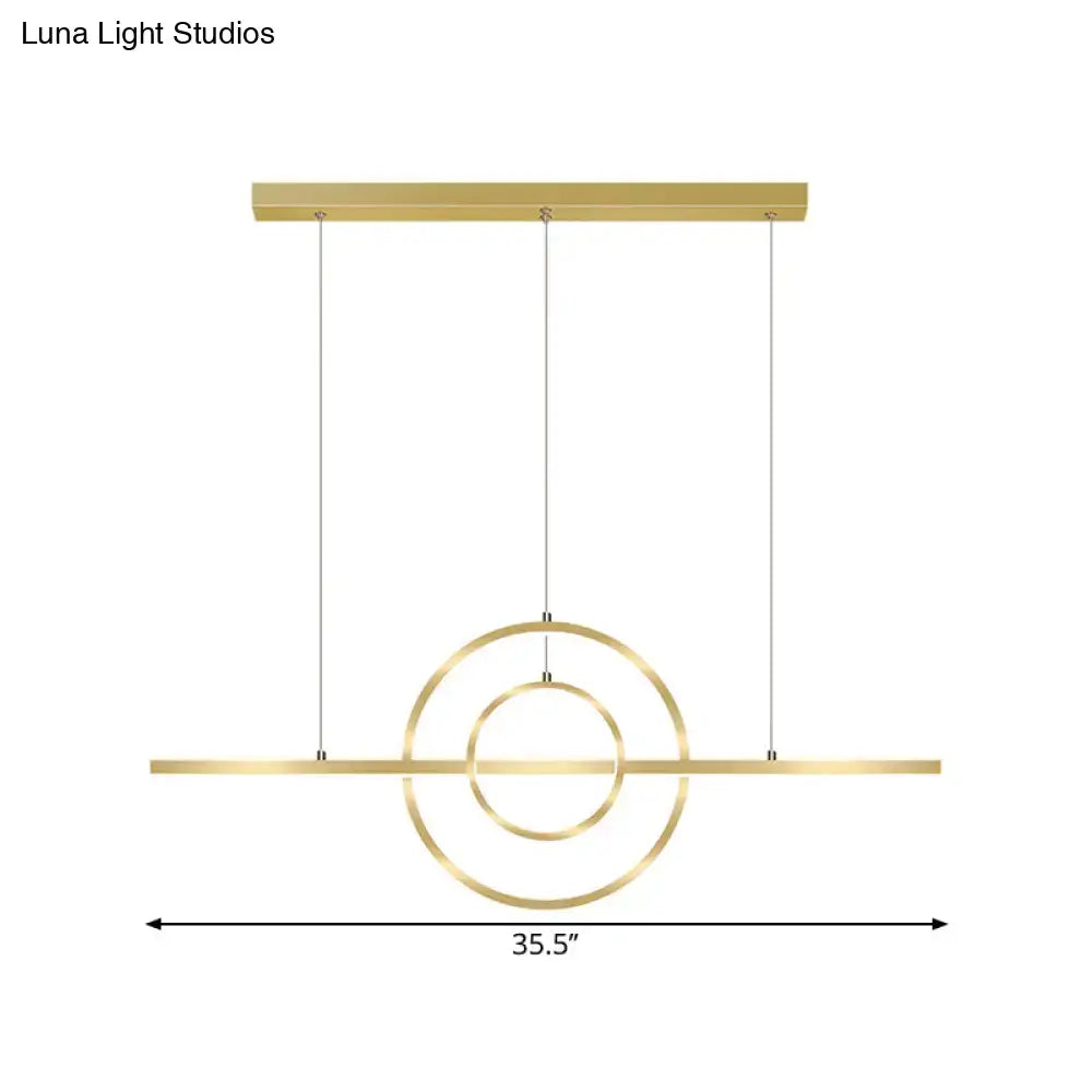 Modern gold 2-ring island lighting fixture for dining room