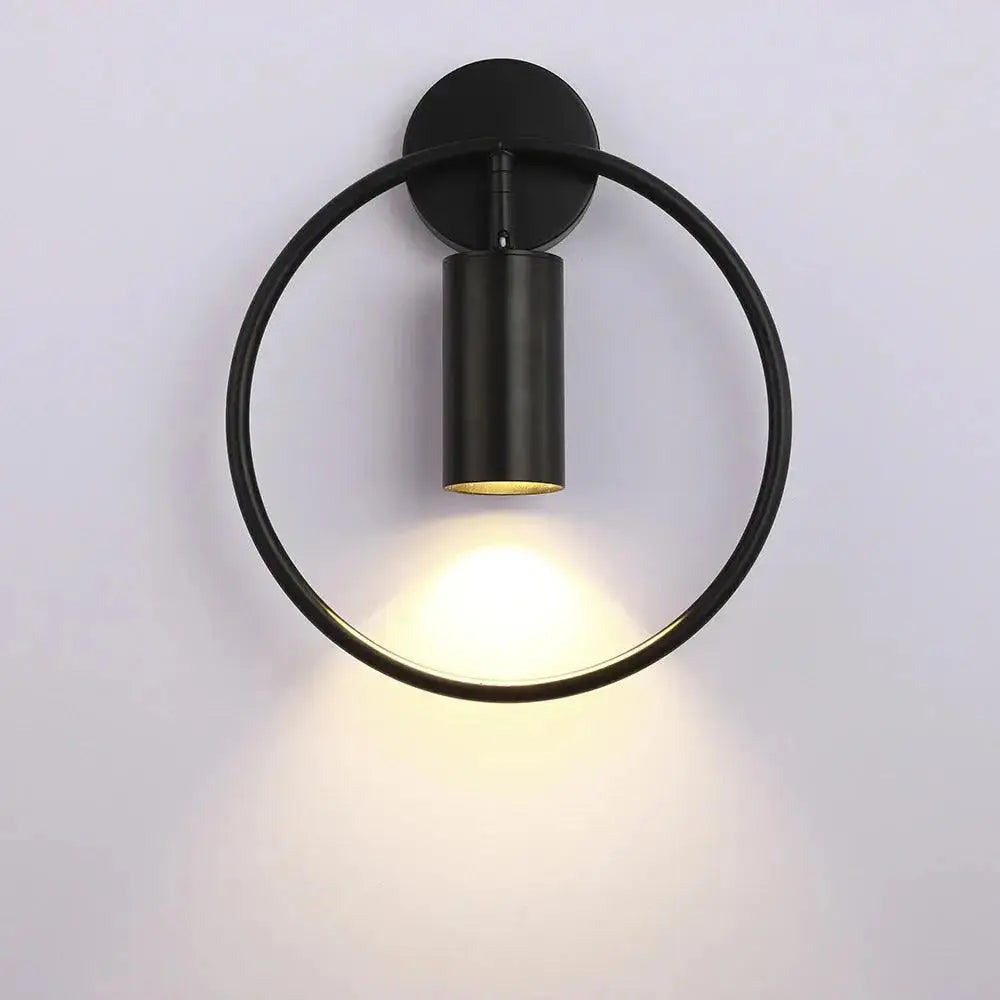 Modern black & gold circular wall sconce bedroom lamp