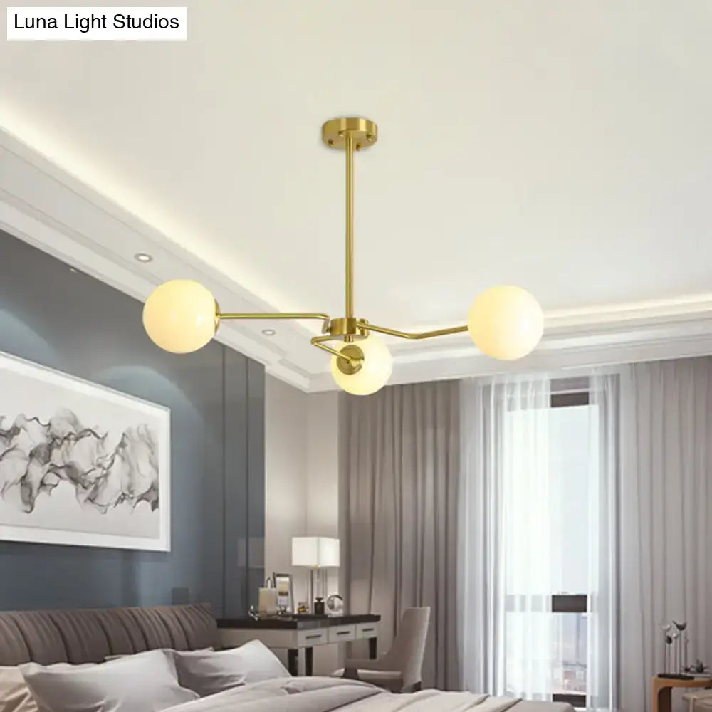 Modern gold ceiling light with white glass shades bedroom light features three globes