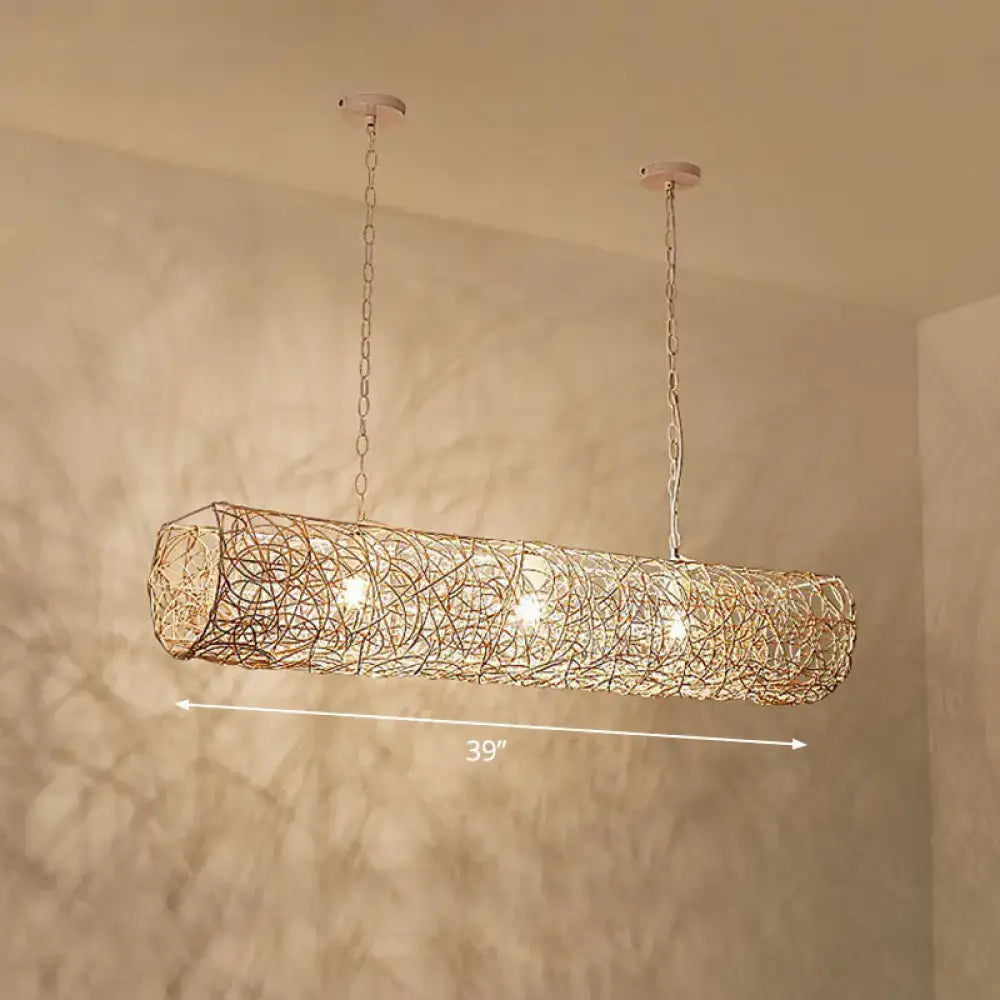 Rustic copper woven wire ceiling light for tea room island
