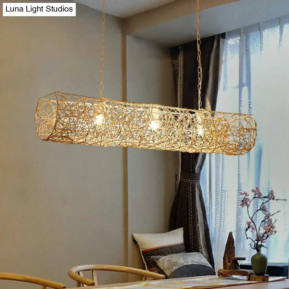 Rustic copper woven wire ceiling light for tea room island