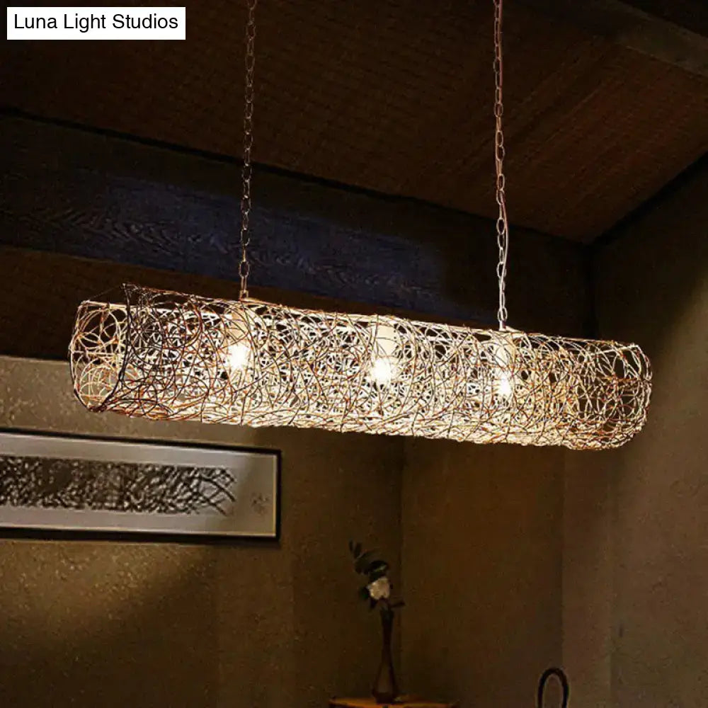 Rustic copper woven wire ceiling light for tea room island