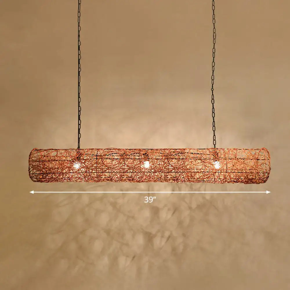 Rustic copper woven wire ceiling light for tea room island