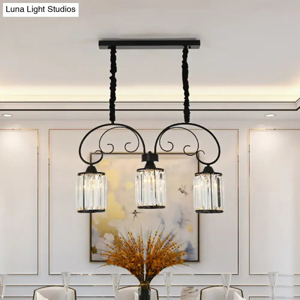 Modern black island light with clear crystal scrolling arm kitchen chandelier