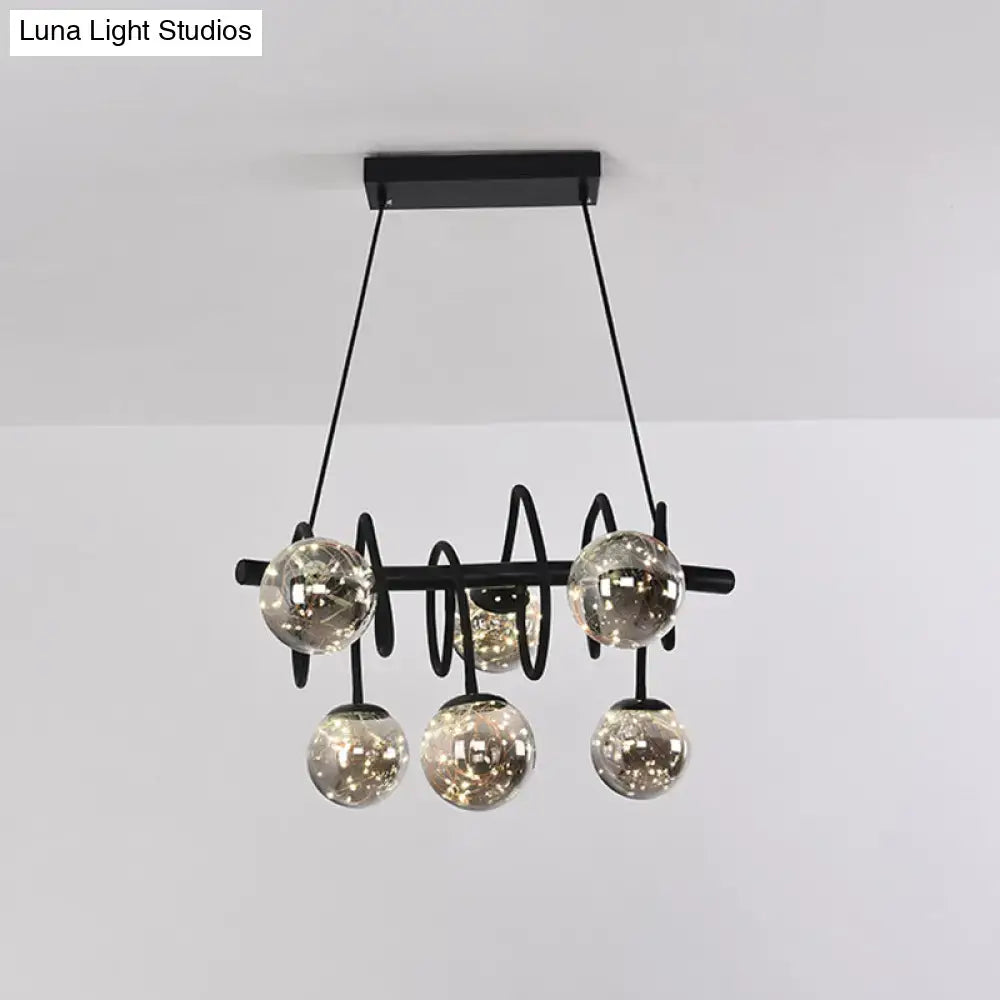 Modern black metal smoke gray glass shade chandelier dining room