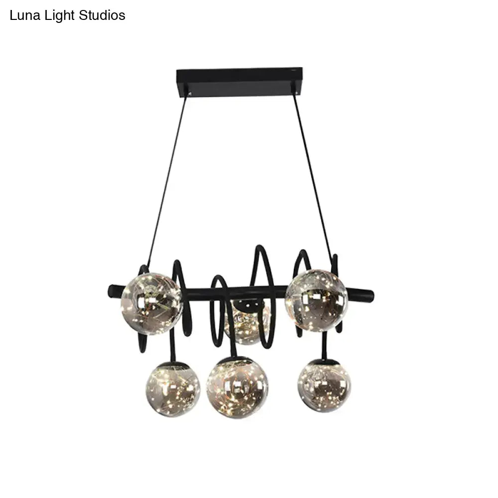 Modern black metal smoke gray glass shade chandelier dining room