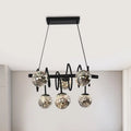 Modern black metal smoke gray glass shade chandelier dining room