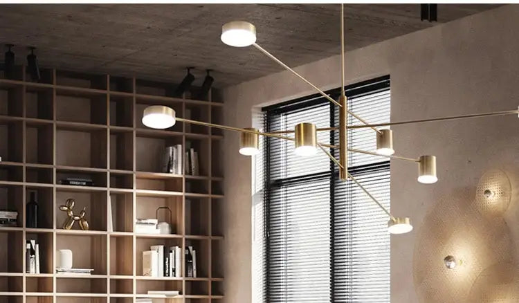 Modern gold & black led chandelier – living room minimalist light