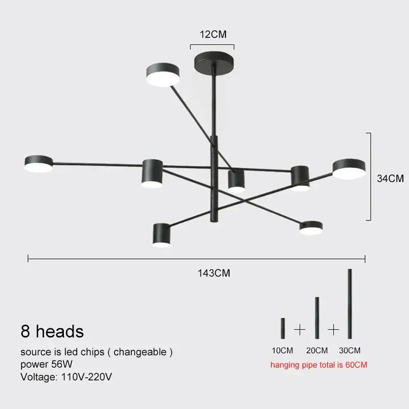 Modern gold & black led chandelier – living room minimalist light
