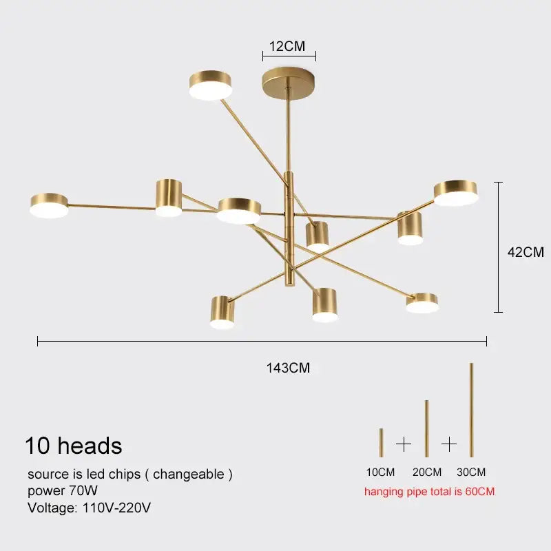 Modern gold & black led chandelier – living room minimalist light
