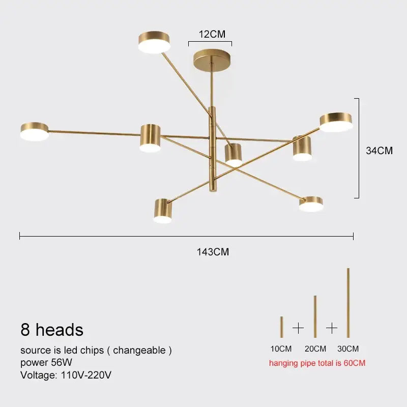 Modern gold & black led chandelier – living room minimalist light